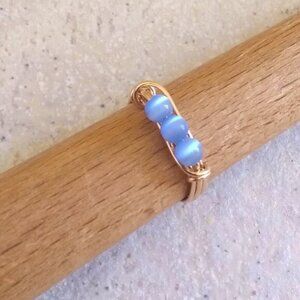 Periwinkle Blue Catseye Beaded Handmade Ring!  Dainty but Sturdy Everyday Wear